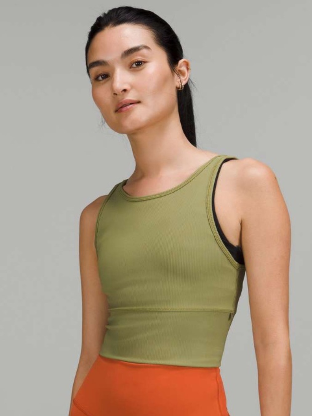 Lululemon Power Pivot Ribbed Cropped Tank Top in Bronze Green size 6
